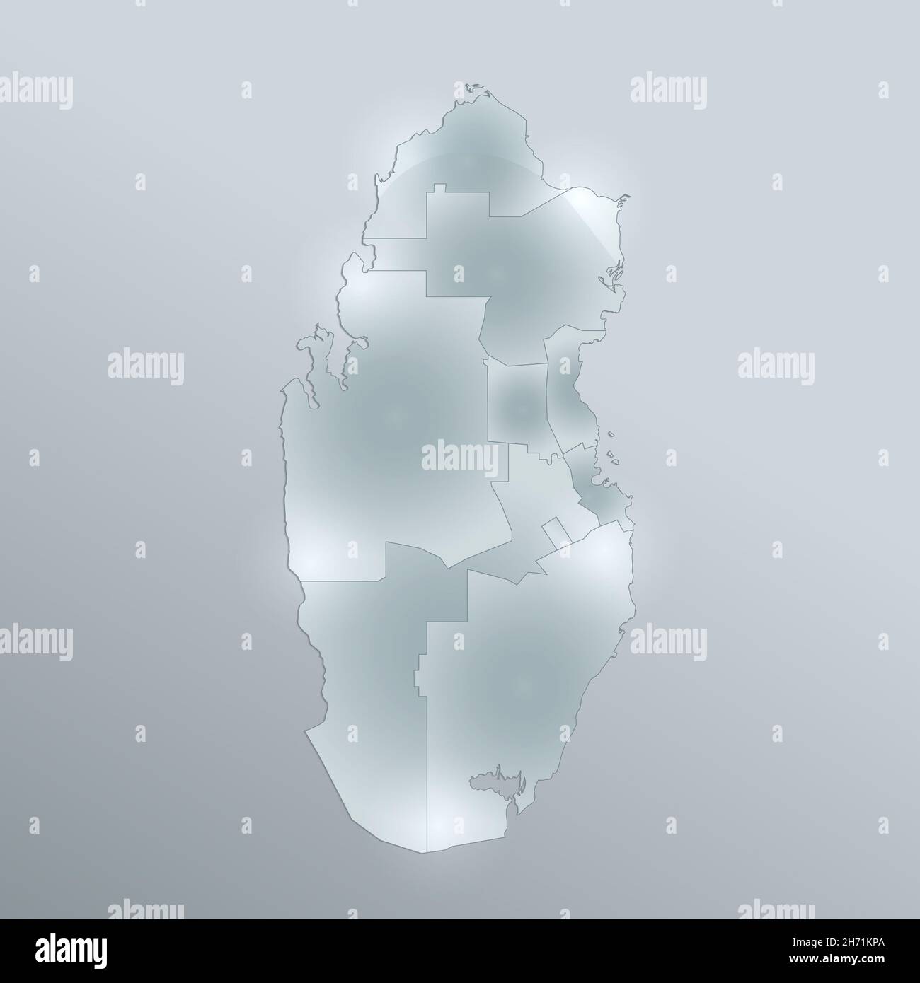Mappa del Qatar, divisione amministrativa, separa le regioni, design glass card 3D, blank Foto Stock
