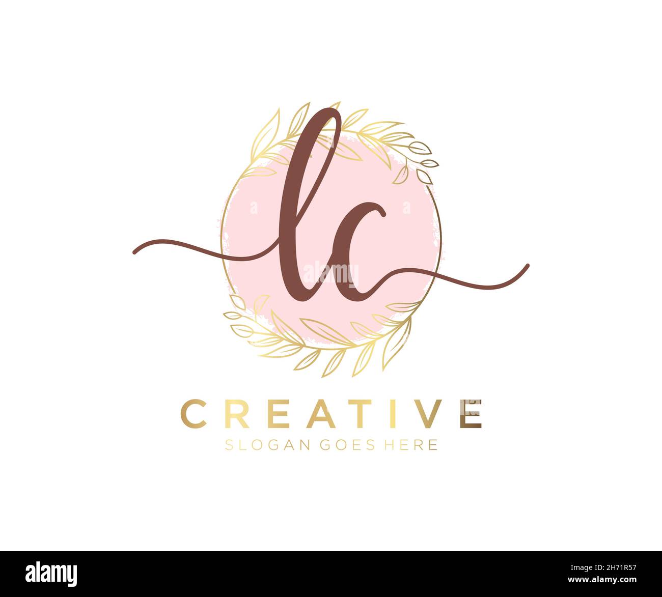 Logo LC femminile. Utilizzabile per la natura, salone, centro benessere, cosmetici e loghi di bellezza. Elemento modello di disegno con logo a vettore piatto. Illustrazione Vettoriale