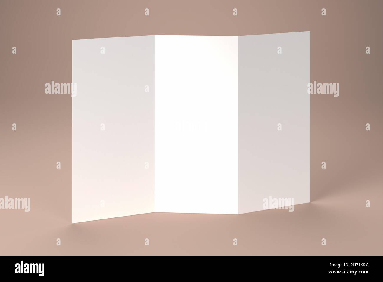Volantino con piega a fisarmonica (a zigzag o leporello) su sfondo beige Foto Stock