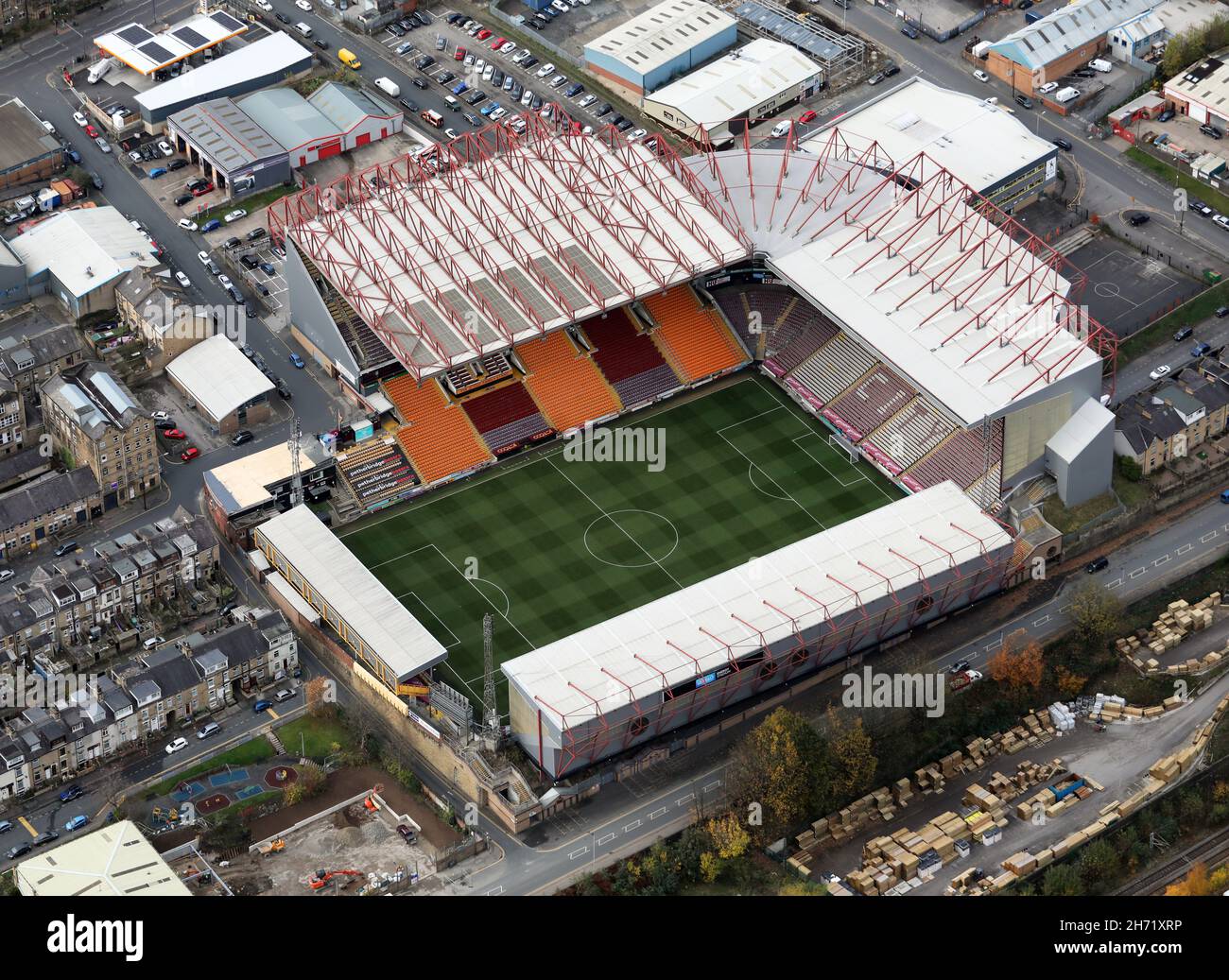 Vista aerea della Valley Parade, sede del Bradford City Football Club, West Yorkshire Foto Stock