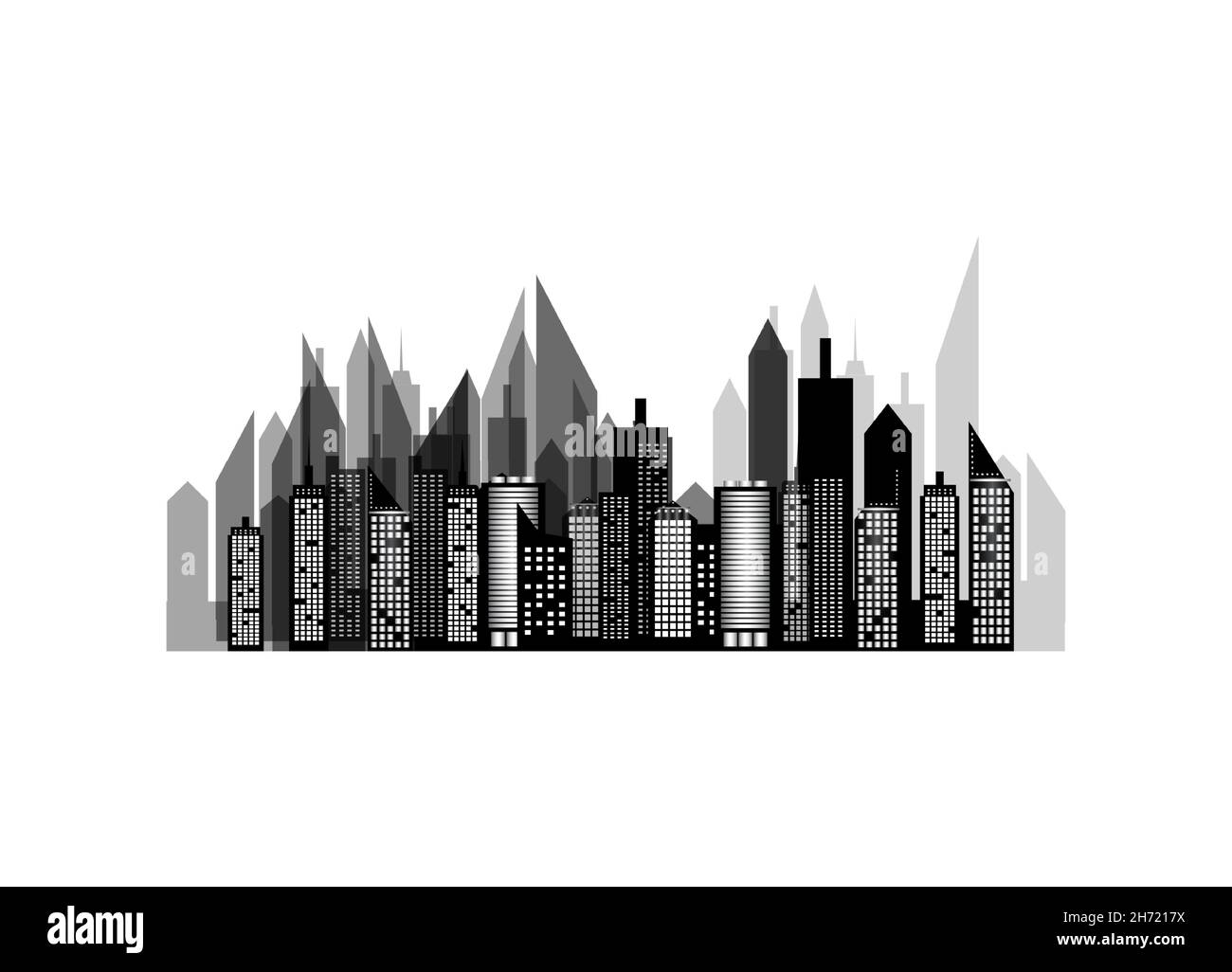 La silhouette della città in stile piatto. Paesaggio urbano. Illustrazione vettoriale. Illustrazione Vettoriale