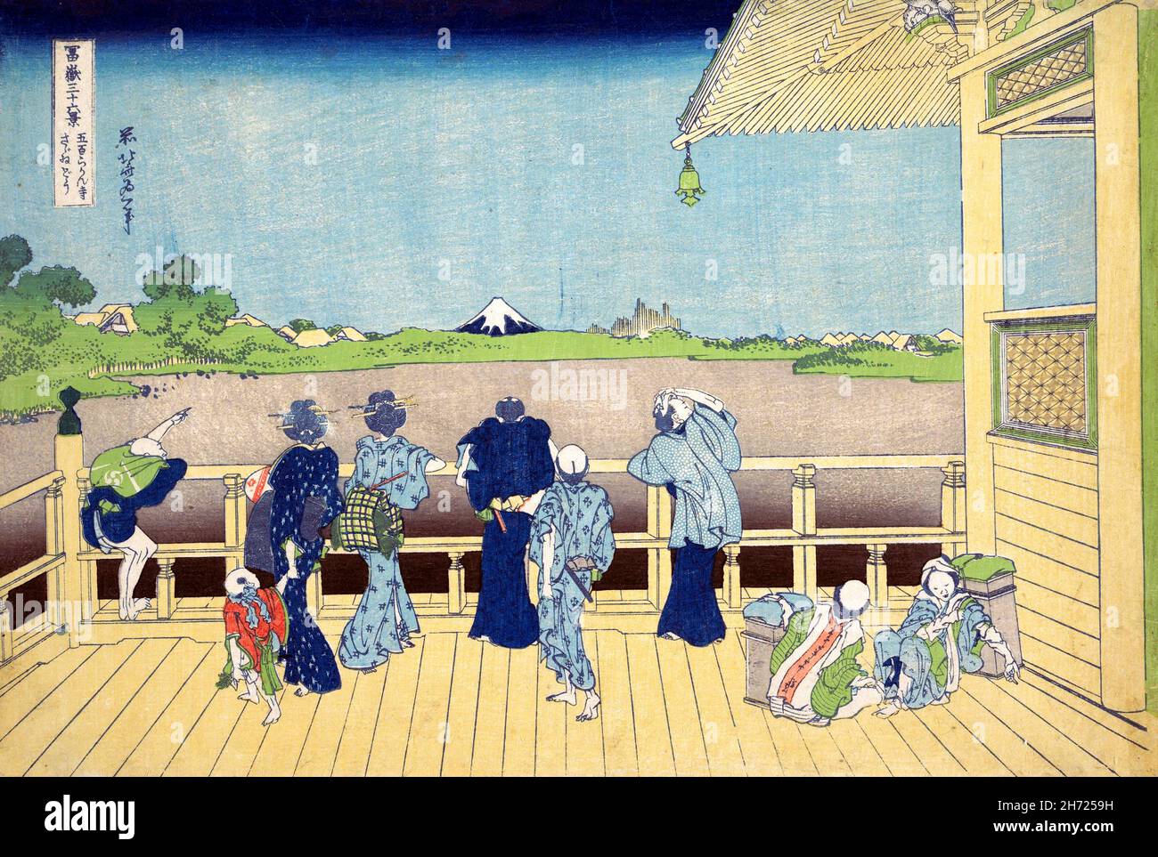 Hokusai. Sala Sazai al Tempio dei Cinquecento Arhats (Gohyaku Rakanji Sazaidō) di Katsushika Hokusai (葛飾 北斎, c.. 1760-1849), stampa a blocchi di legno policromi, inchiostro e colore su carta, c.. 1830-32, dalla serie trentasei viste del Monte Fuji (Fugaku sanjūrokkei) Foto Stock