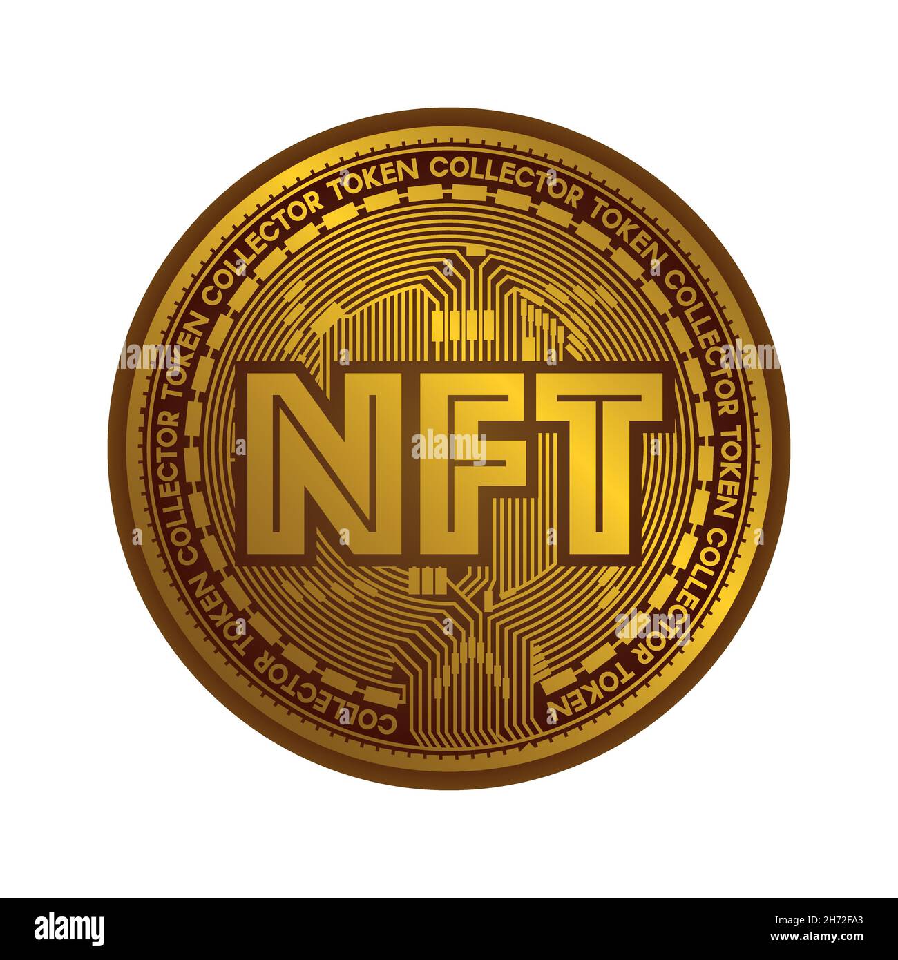 NFT. Gettone non fungibile criptovaluta blockchain concetto moneta Illustrazione Vettoriale