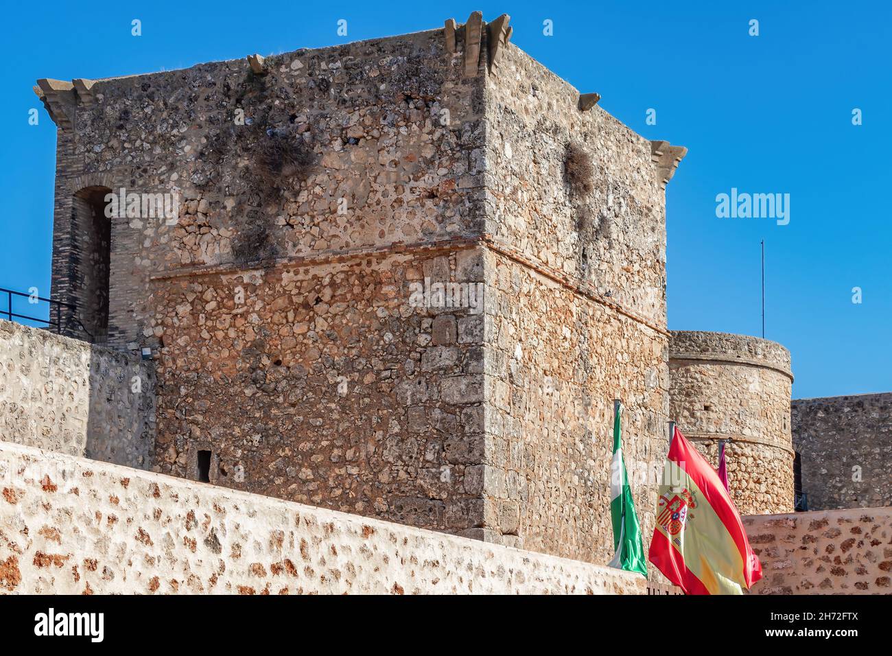 Vista delle mura difensive del castello di Niebla, a Huelva, Andalucia, Spagna Foto Stock