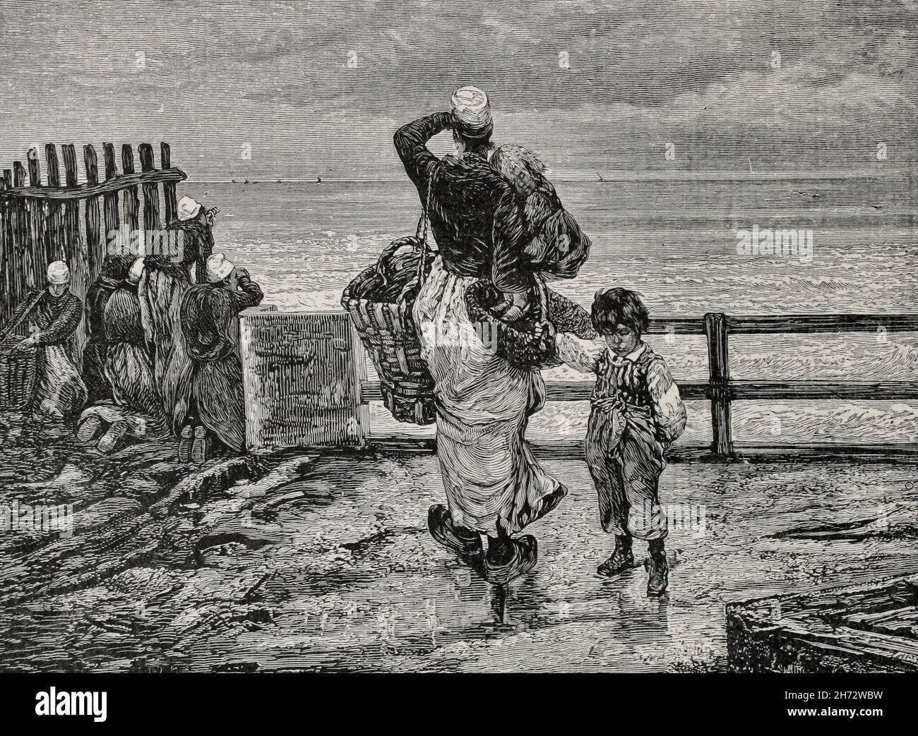 Fisher Folk in Francia, circa 1900 Foto Stock