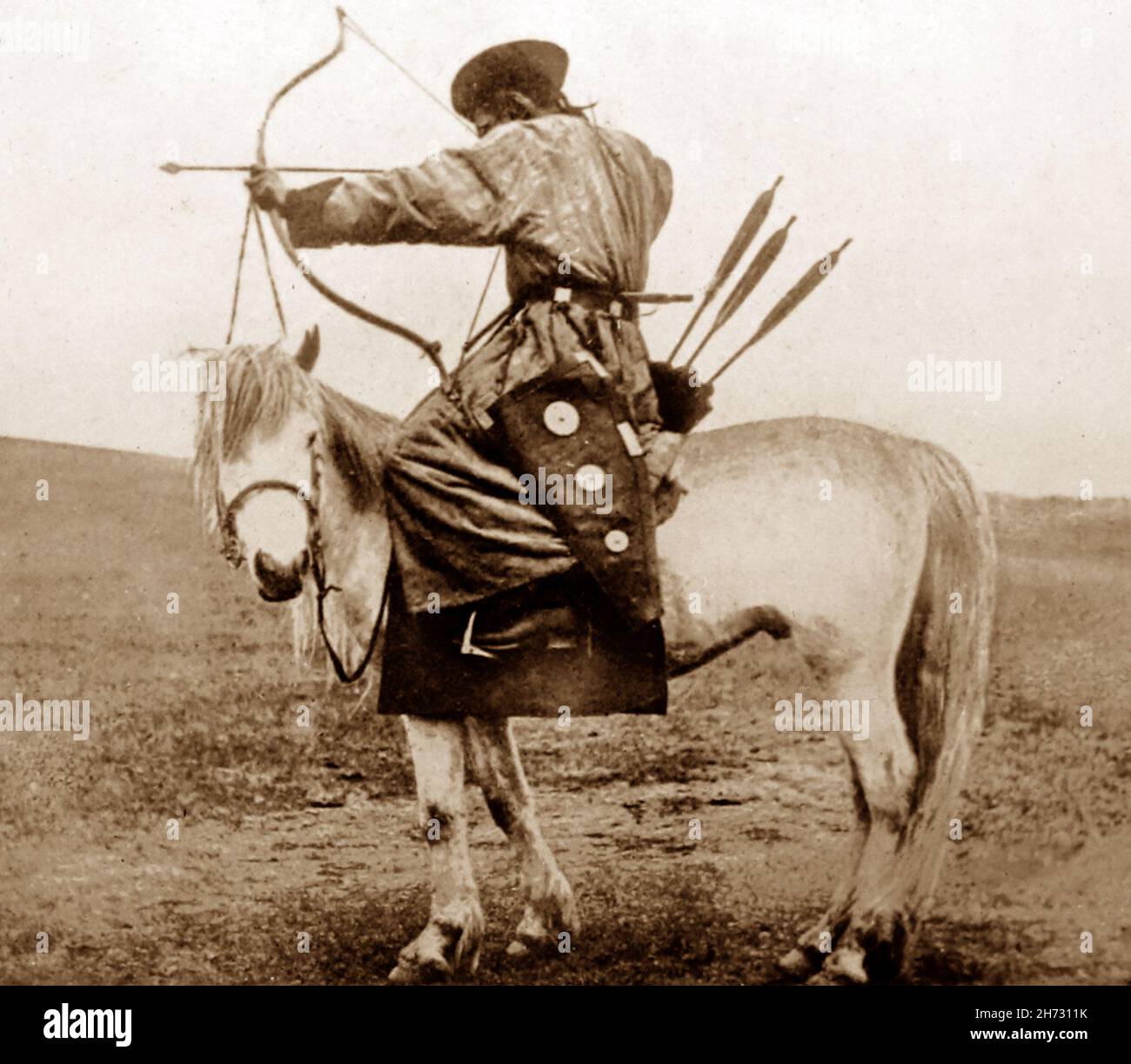 Arciere a cavallo, Giappone, primi del 1900 Foto Stock