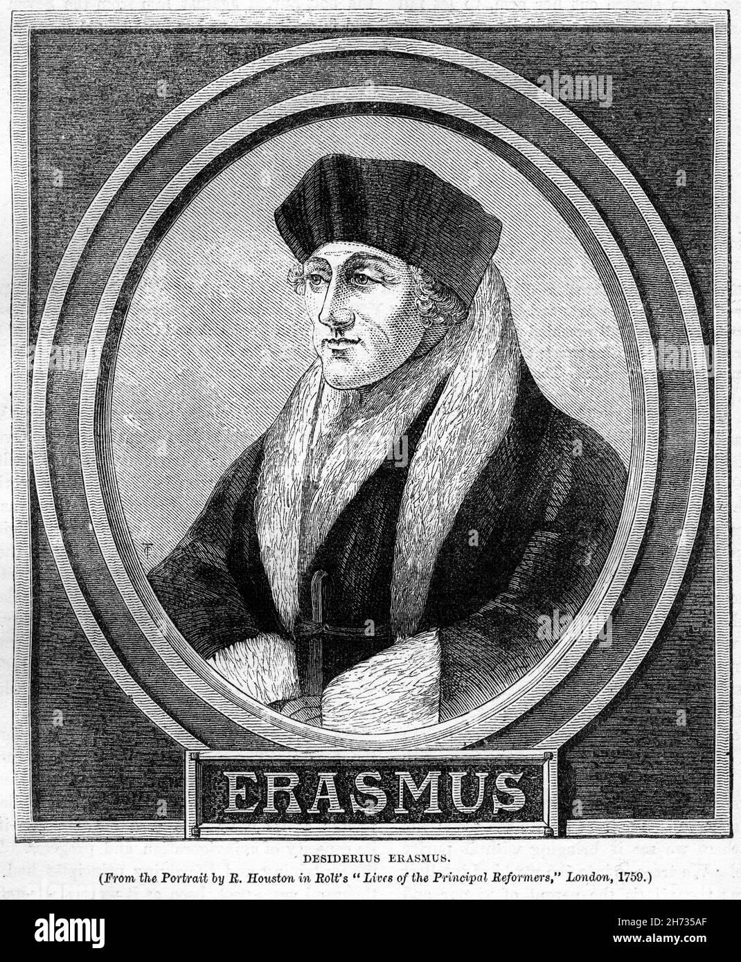 Incisione di Desiderius Erasmus Foto Stock