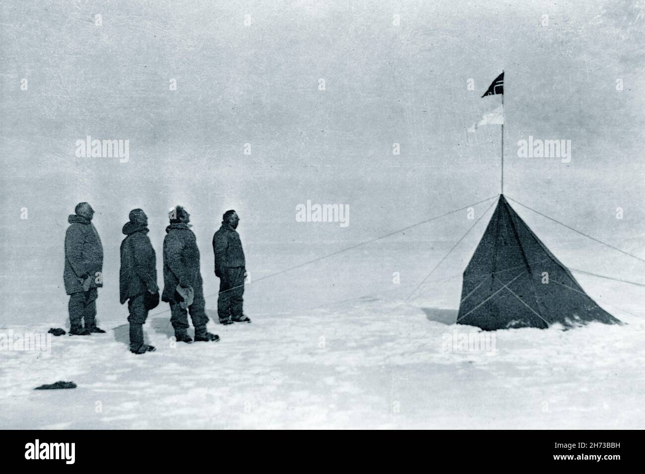 Il team di Roald Amundsen al Polo Sud il 16 dicembre 1911 Foto Stock