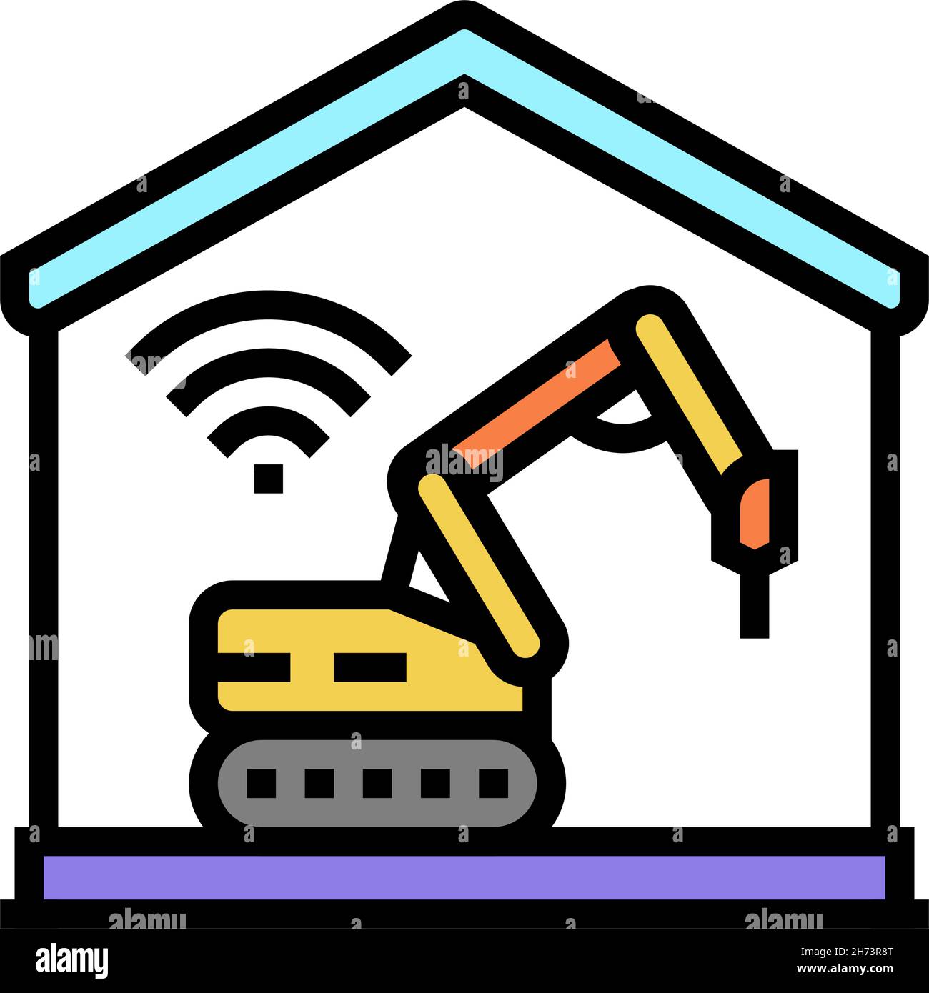 demolizioni remote che costruiscono icone a colori illustrazione vettoriale Illustrazione Vettoriale