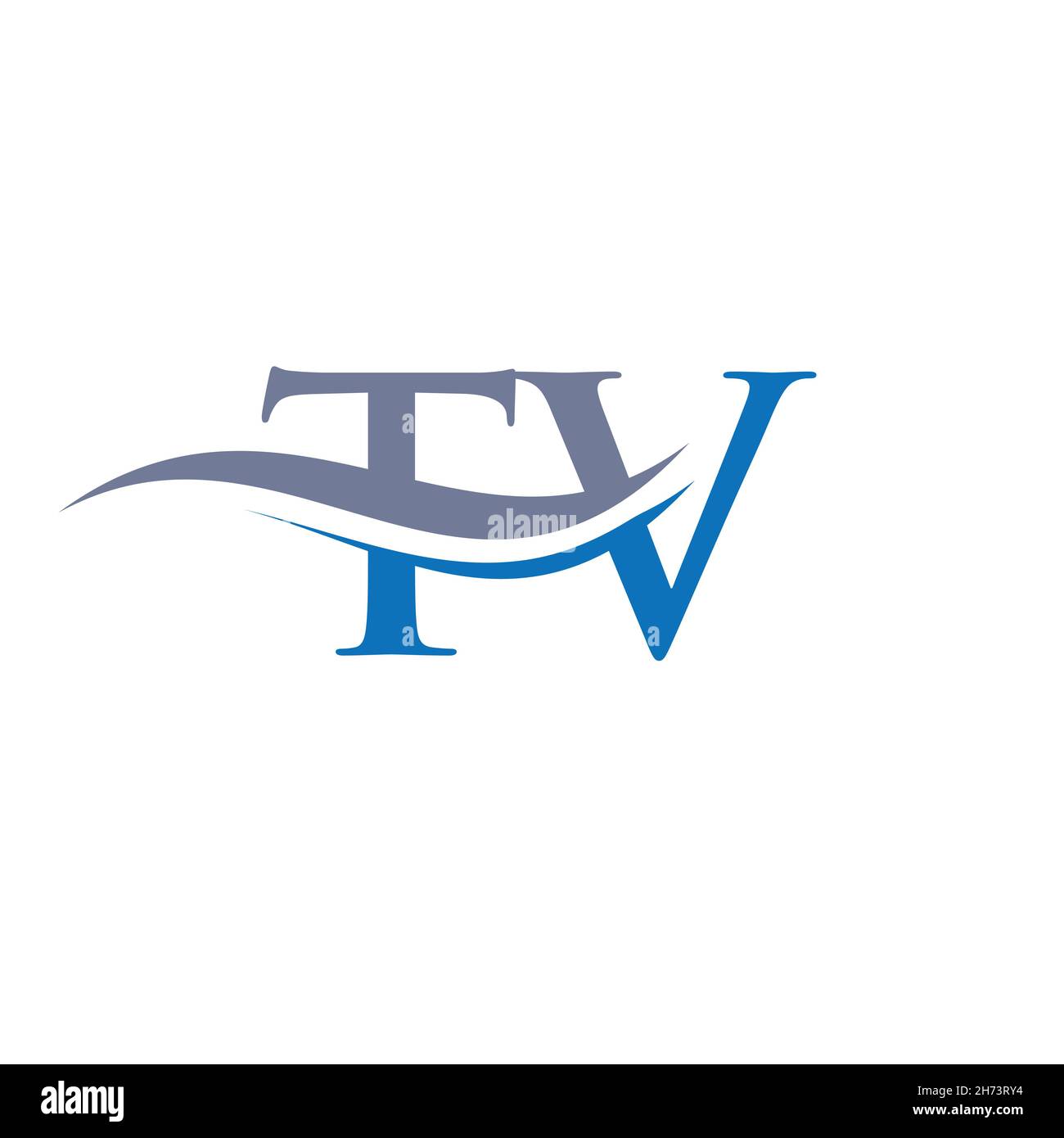 Vettore con logo Water Wave TV. Swoosh Letter TV Logo Design per l'identità aziendale e aziendale. Illustrazione Vettoriale