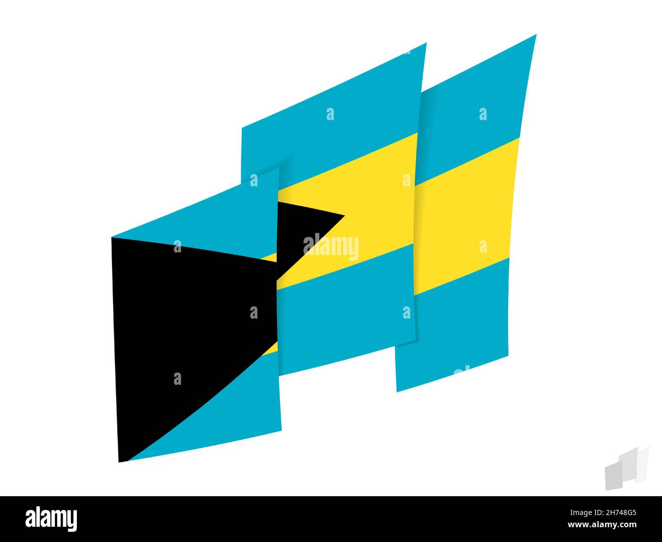La bandiera delle Bahamas in un astratto disegno strappato. Design moderno della bandiera delle Bahamas. Icona vettore. Illustrazione Vettoriale