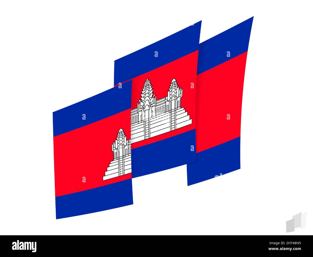 Bandiera della Cambogia in un disegno astratto strappato. Design moderno della bandiera della Cambogia. Icona vettore. Illustrazione Vettoriale