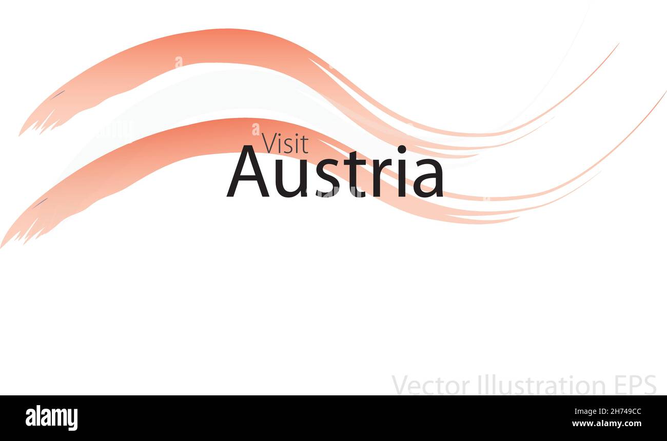 lo slogan visita l'austria con onde curve in stile acquerello che sono nei colori della bandiera nazionale. Illustrazione vettoriale Illustrazione Vettoriale