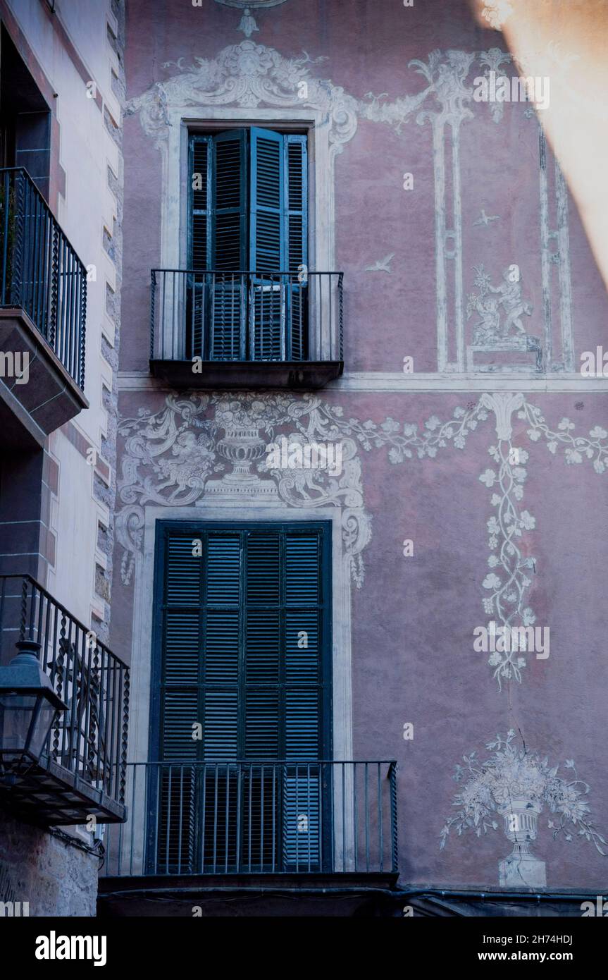 Sgraffito nel quartiere Gotico di Barcellona, Spagna. Foto Stock