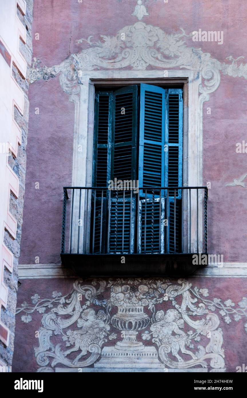 Sgraffito del quartiere Gotico a Barcellona, Spagna. Foto Stock