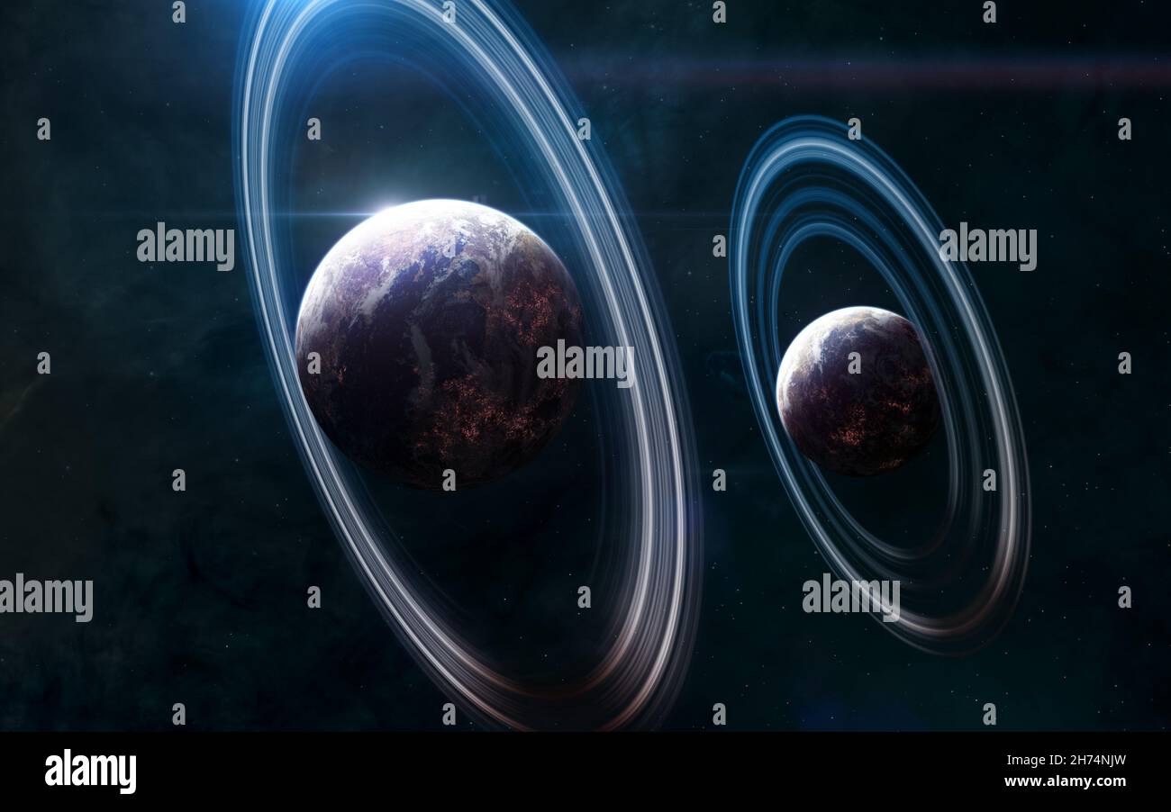 Pianeti sullo sfondo di nebulose spaziali profonde Foto Stock