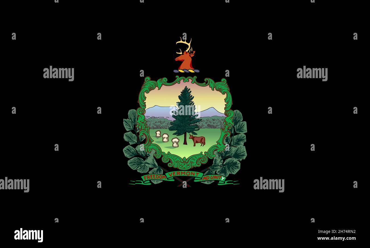Vista dall'alto della bandiera degli Afro Americani dello stato del Vermont, stati Uniti d'America. USA Giunettesimo Freedom Day. Senza flagpole, design aereo, layout. Flag Foto Stock