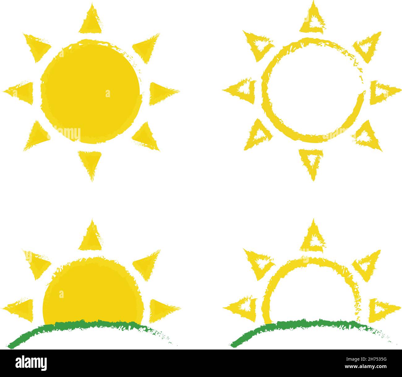 Set di logo Sun and Sunrise grunge Illustrazione Vettoriale