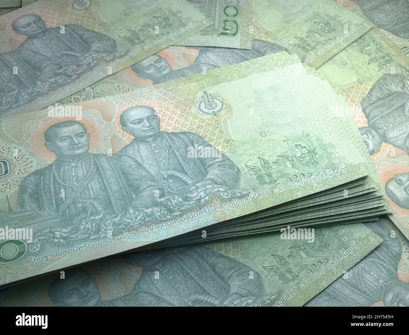 Denaro della Thailandia. Baht thailandese fatture. Banconote THB. 20 bahts. Affari, finanza, notizie di background. illustrazione 3d. Foto Stock