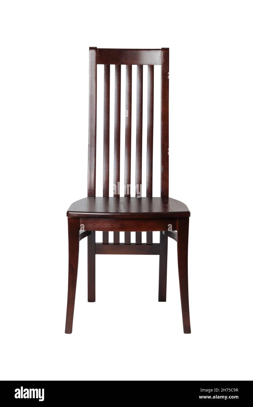 Sedia in legno con schienale ergonomico isolato su bianco Foto Stock