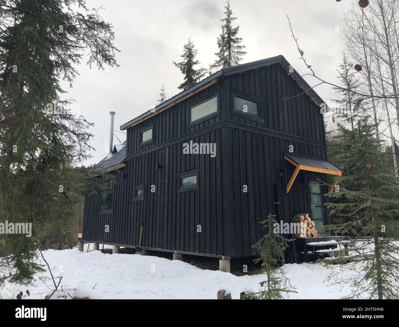 Edificio sostenibile dal punto di vista ambientale in costruzione in BC Canada Foto Stock