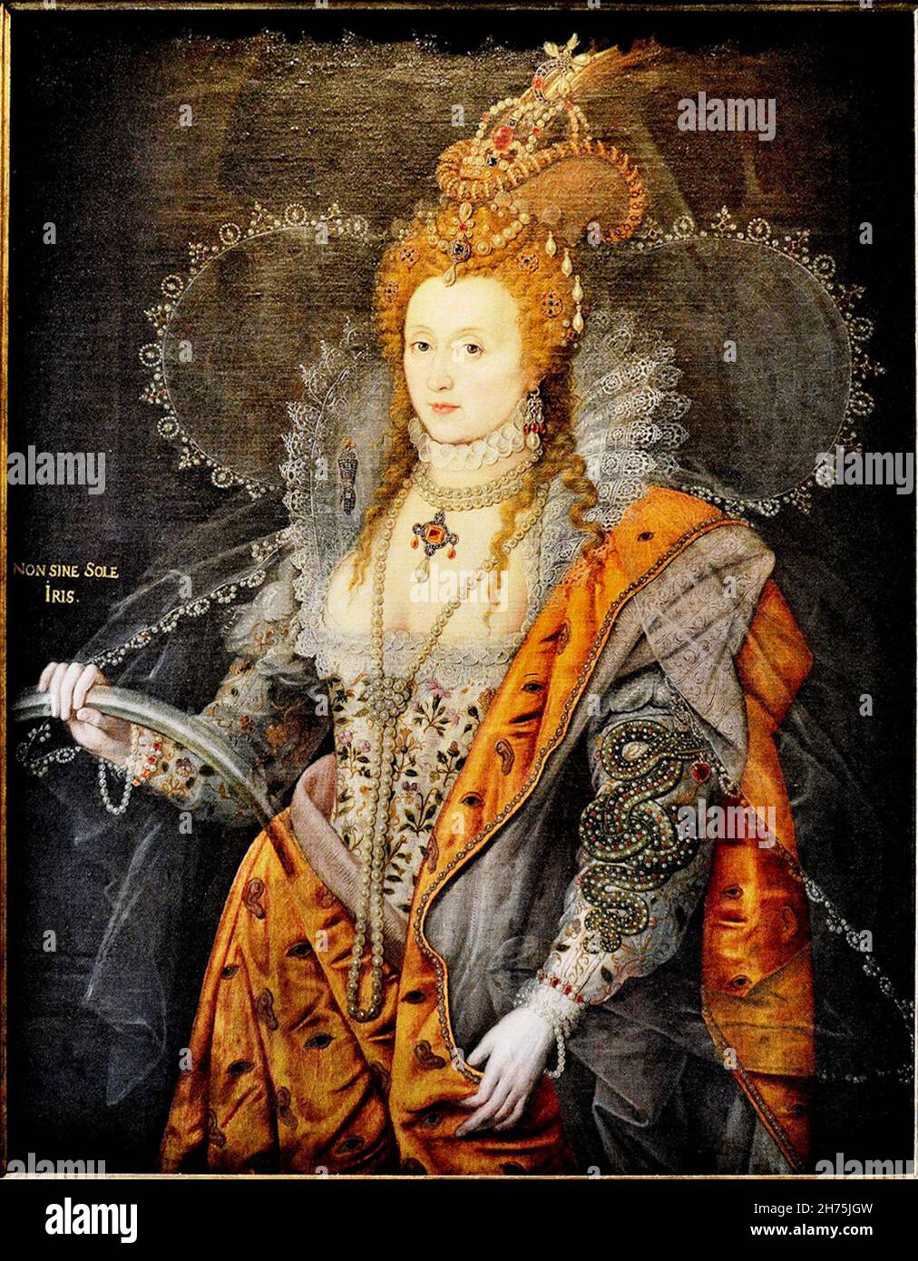 Regina Elisabetta la prima d'Inghilterra - Isaac Oliver - Ritratto Arcobaleno Foto Stock