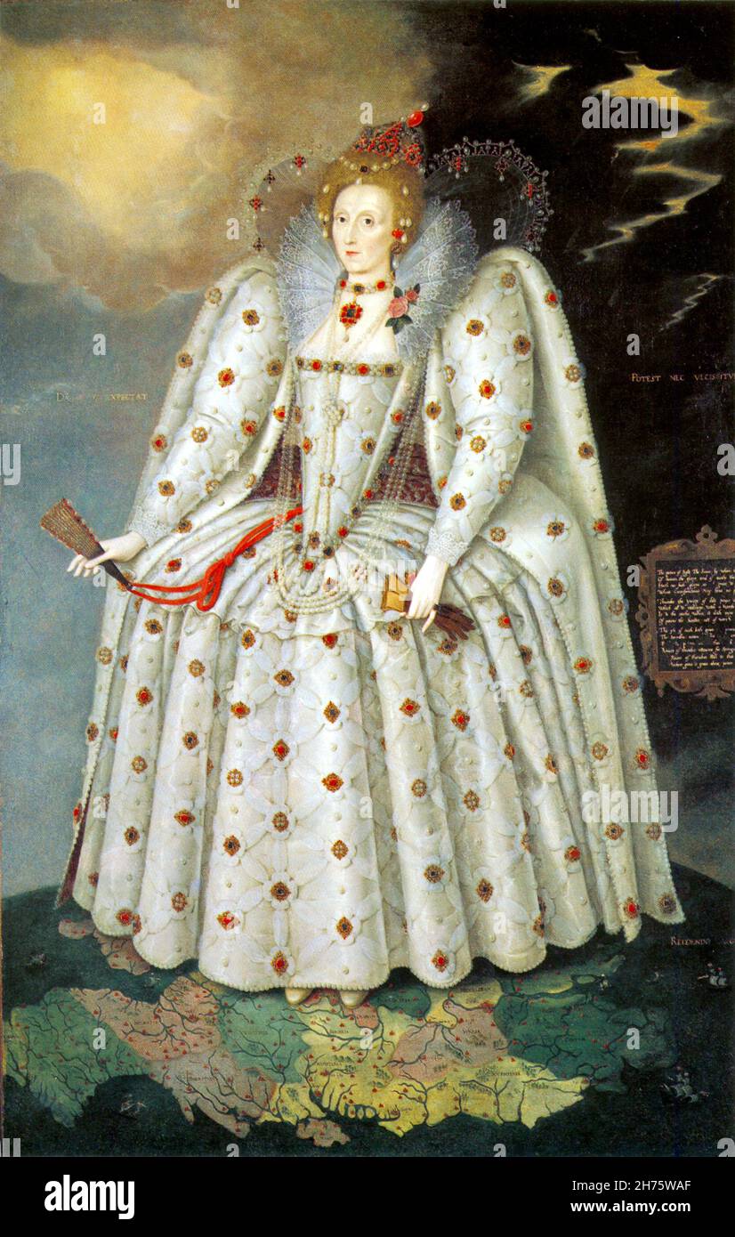Regina Elisabetta la prima d'Inghilterra - Ritratto di Ditchley - dipinta dall'artista fiammingo, Marcus Gheeraerts il giovane intorno a 1592 Foto Stock