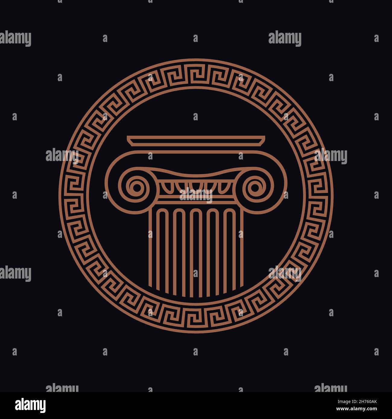 Immagine vettoriale di una antica colonna romana incorniciata da ornamento romano Illustrazione Vettoriale