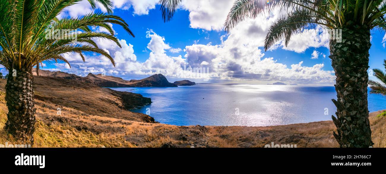Isola di Madeira bellezza selvaggia e paesaggio naturale. Ponta de Sao Lourenco - Capo stupefacente nella parte orientale. Portogallo, oceano Atlantico Foto Stock
