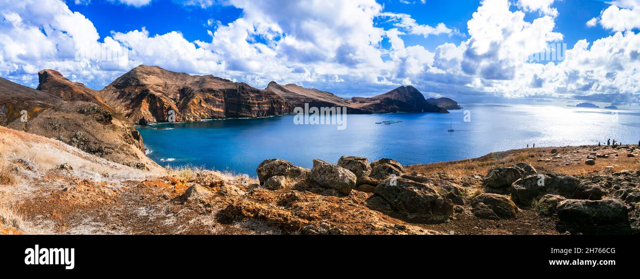 Isola di Madeira bellezza selvaggia e paesaggio naturale. Ponta de Sao Lourenco - Capo stupefacente nella parte orientale. Portogallo, oceano Atlantico Foto Stock
