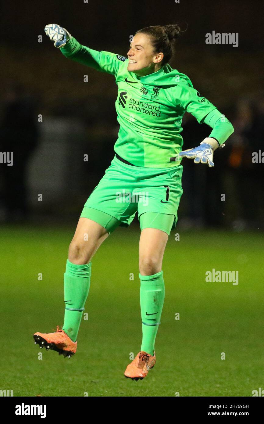 HETTON LE HOLE, GBR. IL 20 NOVEMBRE le leggi di Rachael di Liverpool celebrano il suo obiettivo laterale durante la partita di fa Women's Championship tra Sunderland e Liverpool a Eppleton CW, Hetton sabato 20 novembre 2021. (Credit: Will Matthews | MI News) Credit: MI News & Sport /Alamy Live News Foto Stock