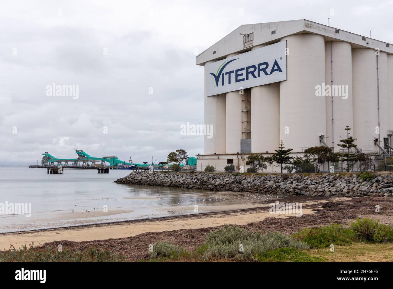 L'iconico silos e terminal di stoccaggio di grano e grano Viterra si trova a Port Lincoln South Australia il 19 novembre 2021 Foto Stock