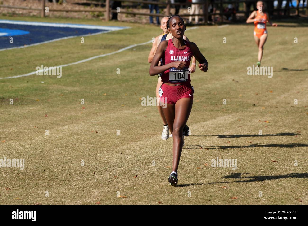 Mercy Chelangat di Alabama si posiziona secondo nella gara femminile in 19:293 durante i campionati di cross country NCAA al Parco Regionale di Apalachee, sabato Foto Stock