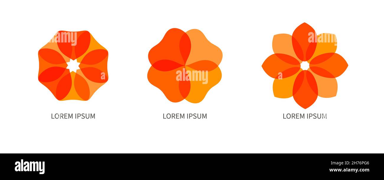 Set di fiori geometrici. Logo per salone di bellezza, marchio cosmetico. Fiore astratto con petali. Disegno vettoriale Illustrazione Vettoriale