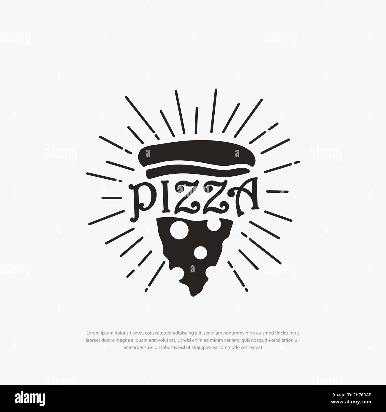 Rustic Restaurant glowing Pizza logo Illustration.Symbol, modello vintage Illustrazione Vettoriale