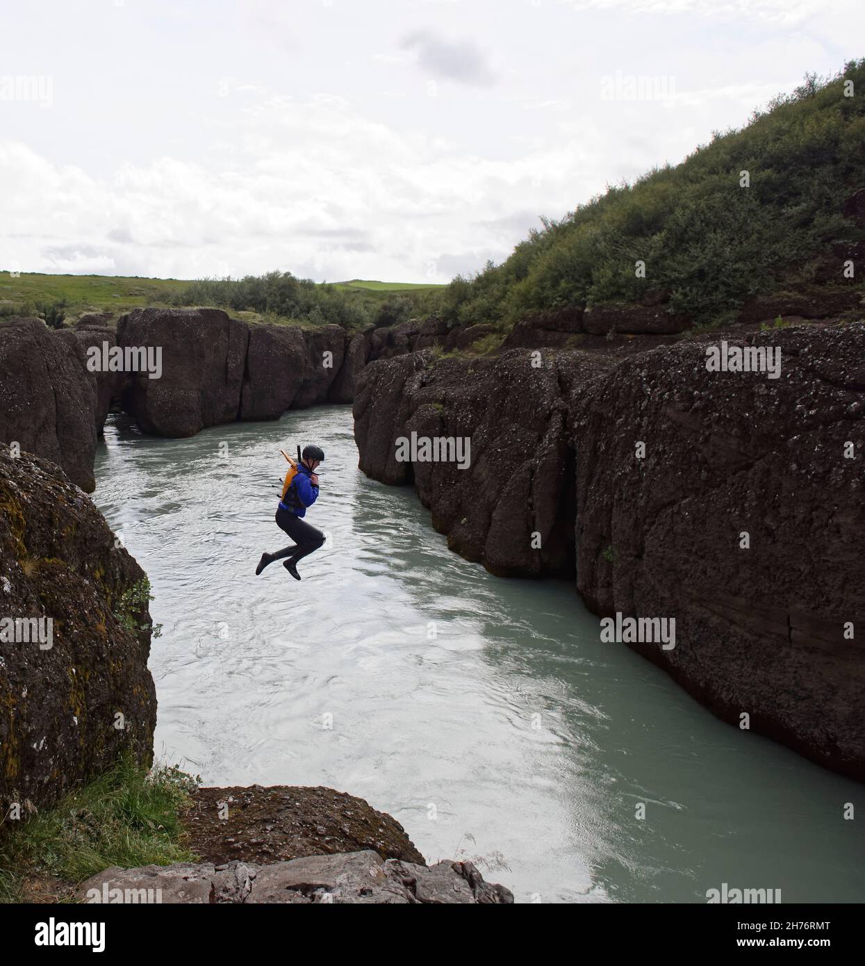 Bruarhlod canyon del fiume Hvita in Islanda.Cascate Gullfoss, Golden Falls, scende a 32 metri, 105 ft in un canyon, Islanda, nel sud-ovest dell'Islanda, Golde Foto Stock