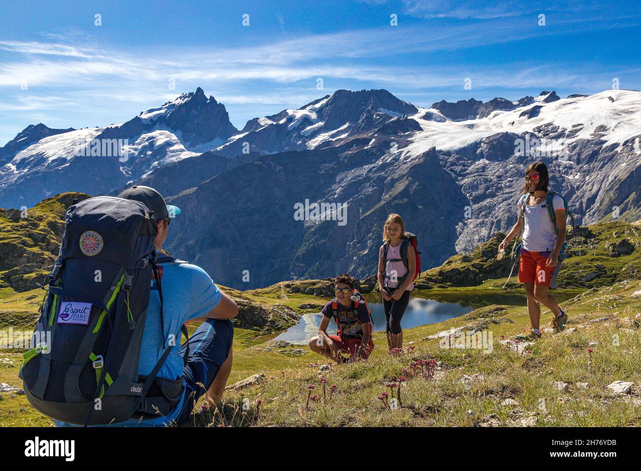 HAUTES-ALPES (05), LA GRAVE, SERRE CHEVALIER, PARCO NAZIONALE DEGLI ECRINS, ALTOPIANO EMPARIS, ESCURSIONI CON ALEXANDRE PUECH, GUIDA DI MONTAGNA CON ORIZZONTI MOUNTAI Foto Stock