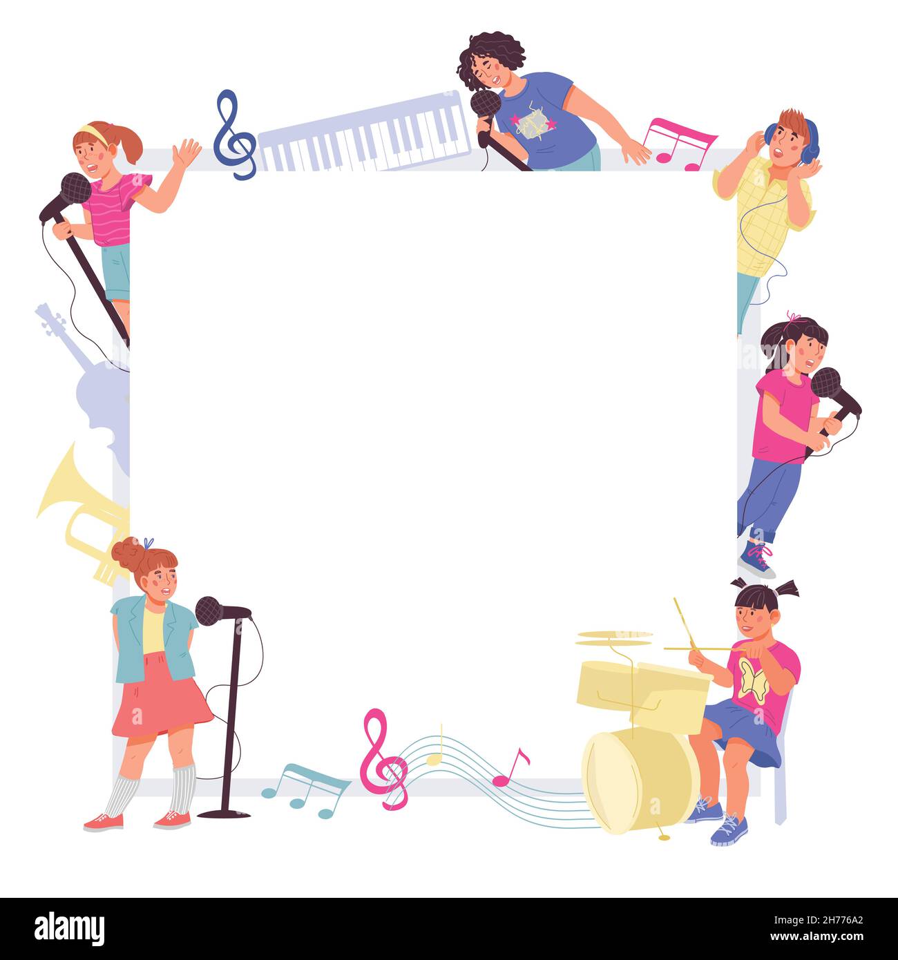 Banner per corsi di musica per bambini o scuola con bambini che suonano  musica e cantano. Orchestra o band per bambini, formazione musicale e  poster karaoke, piatto Immagine e Vettoriale - Alamy