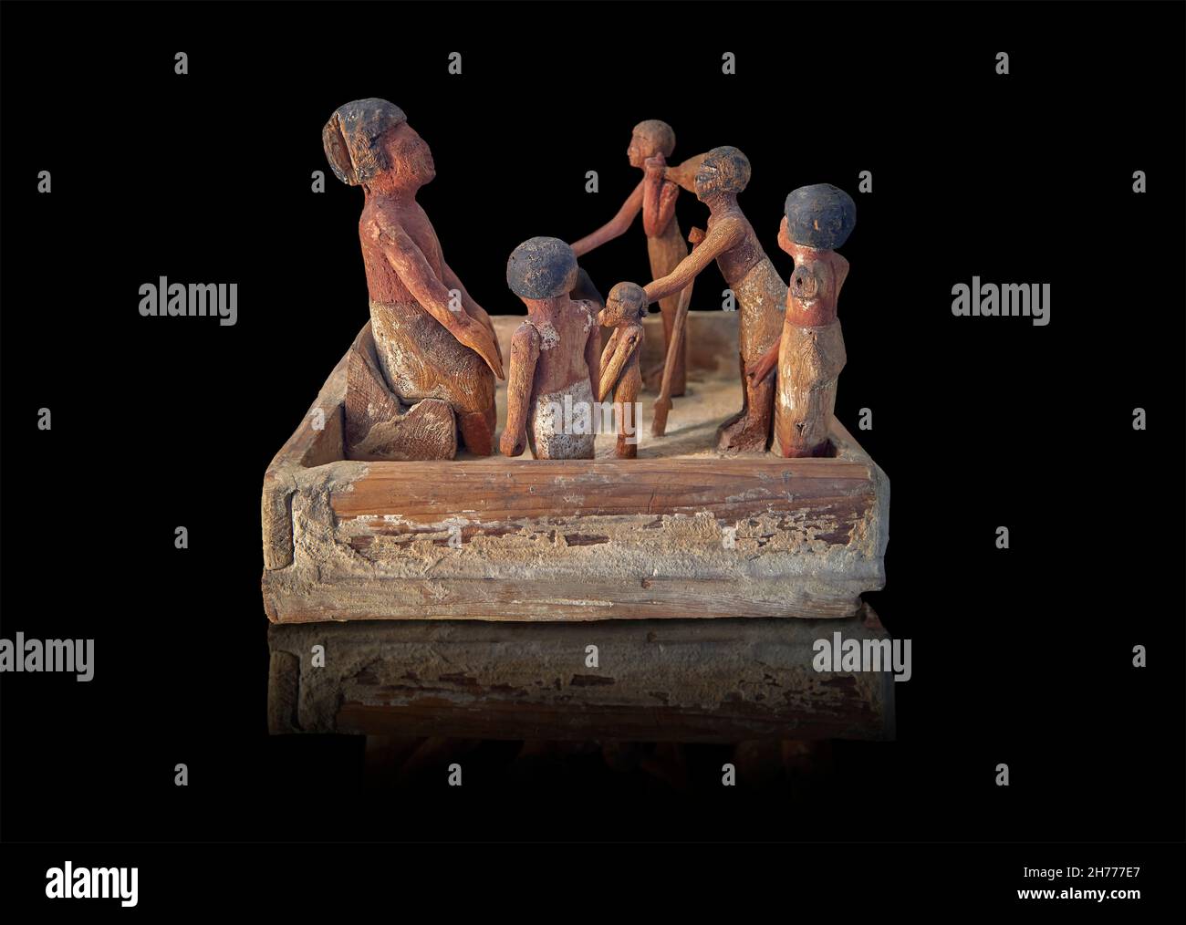 Antico modello di legno egizio di labouers e loro padrone, 1990-1786 a.C., XII dinastia, Asyut. Museo delle Belle Arti di Lione inv 1969-403. Questo legno mo Foto Stock