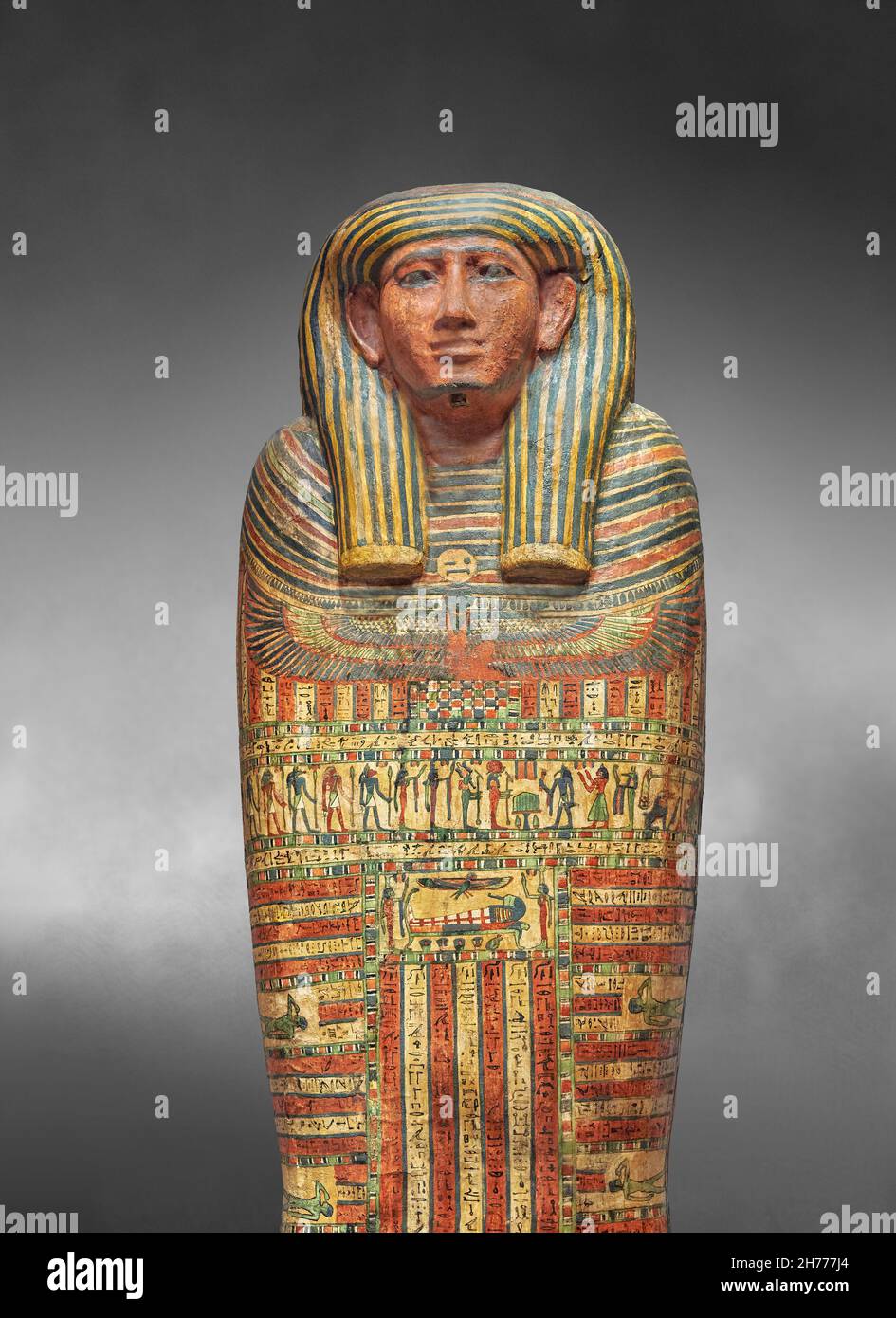 Antico caso mummy egiziano di Ptahirdisou figlio di Irethotou , 760-595 AC, dinastia 25-26, Tebe. Museo delle Belle Arti di Lione inv 1970-472 (Louvre Foto Stock