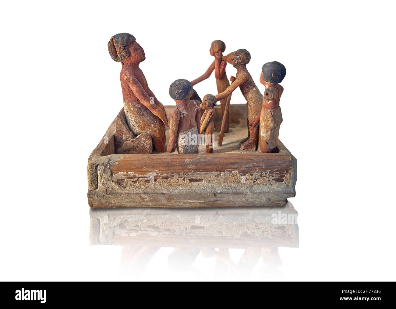 Antico modello di legno egizio di labouers e loro padrone, 1990-1786 a.C., XII dinastia, Asyut. Museo delle Belle Arti di Lione inv 1969-403. Questo legno mo Foto Stock