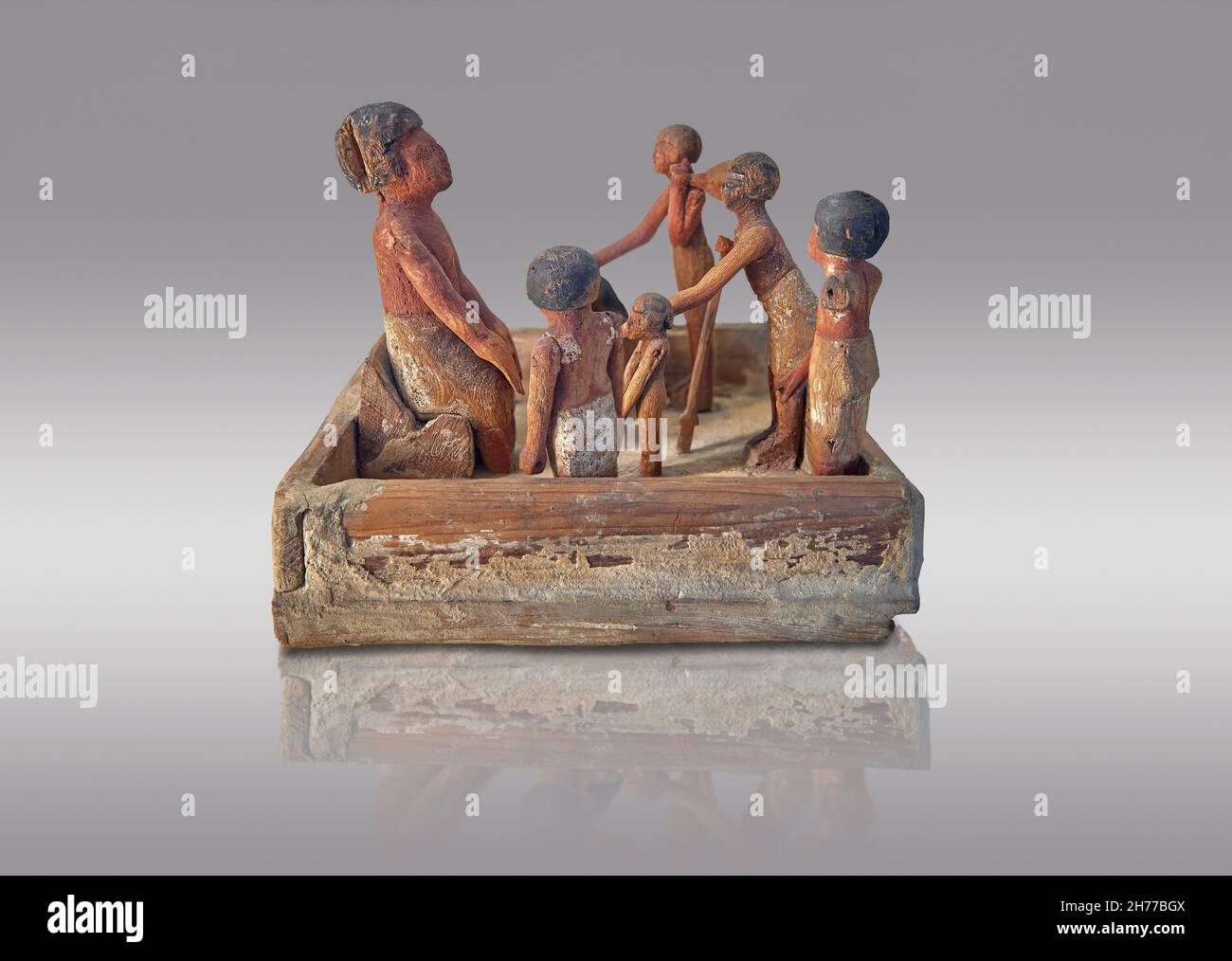 Antico modello di legno egizio di labouers e loro padrone, 1990-1786 a.C., XII dinastia, Asyut. Museo delle Belle Arti di Lione inv 1969-403. Questo legno mo Foto Stock