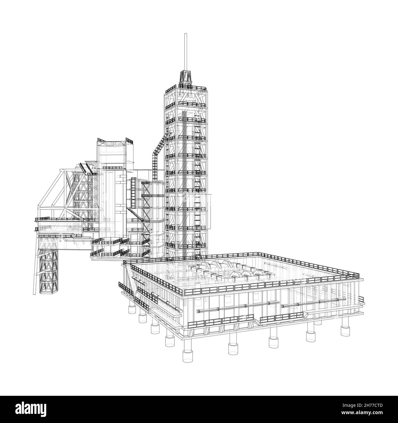Lancia il pad con il razzo spaziale. Vettore Illustrazione Vettoriale