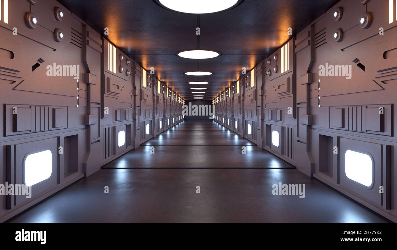 rendering 3d. Futuristico corridoio interno design Foto Stock