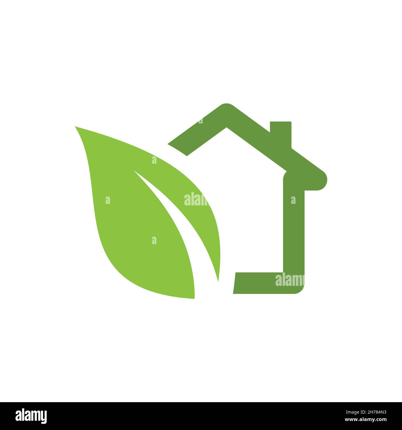 Casa verde con foglia icona del logo vettoriale. Simbolo di casa ecologico. Illustrazione Vettoriale