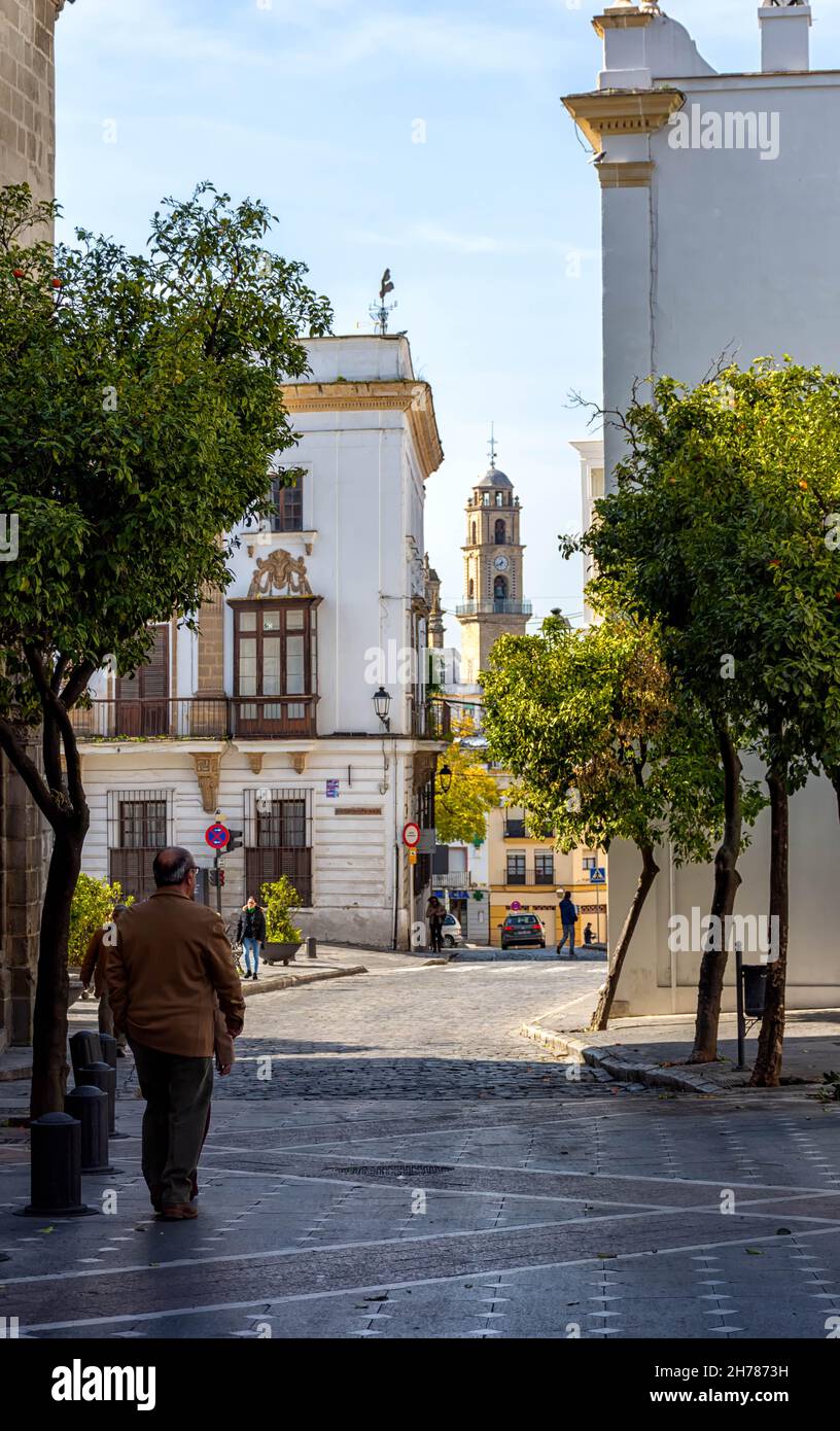 Calles de Jerez de la Frontera en la provincia de Cádiz / strade di Jerez de la Frontera in provincia di Cadice Foto Stock