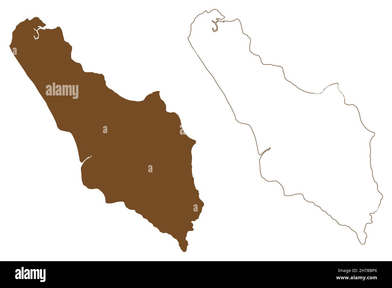 Isola di Ramree (Repubblica dell'Unione di Myanmar, Birmania) illustrazione vettoriale di mappa, disegno di scricbble mappa di Ramri Illustrazione Vettoriale