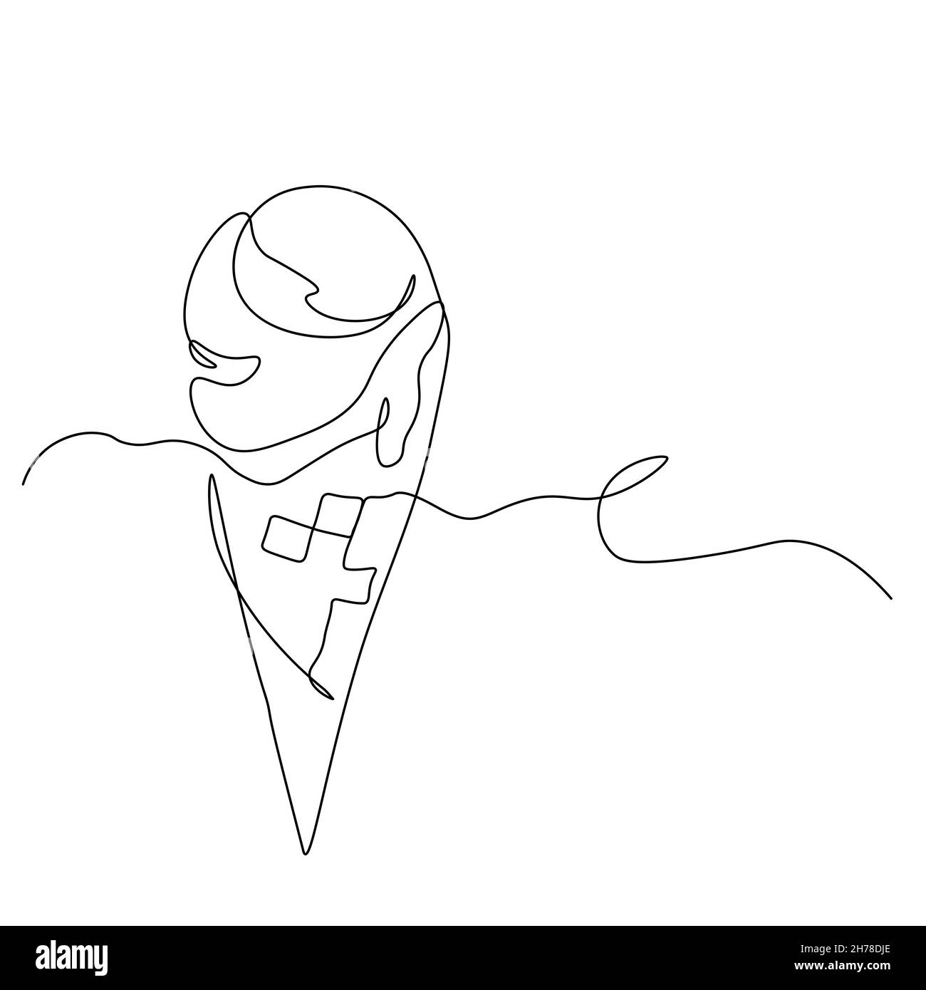Cono gelato . Una linea continua. Illustrazione vettoriale disegnata con un'unica linea. Illustrazione Vettoriale