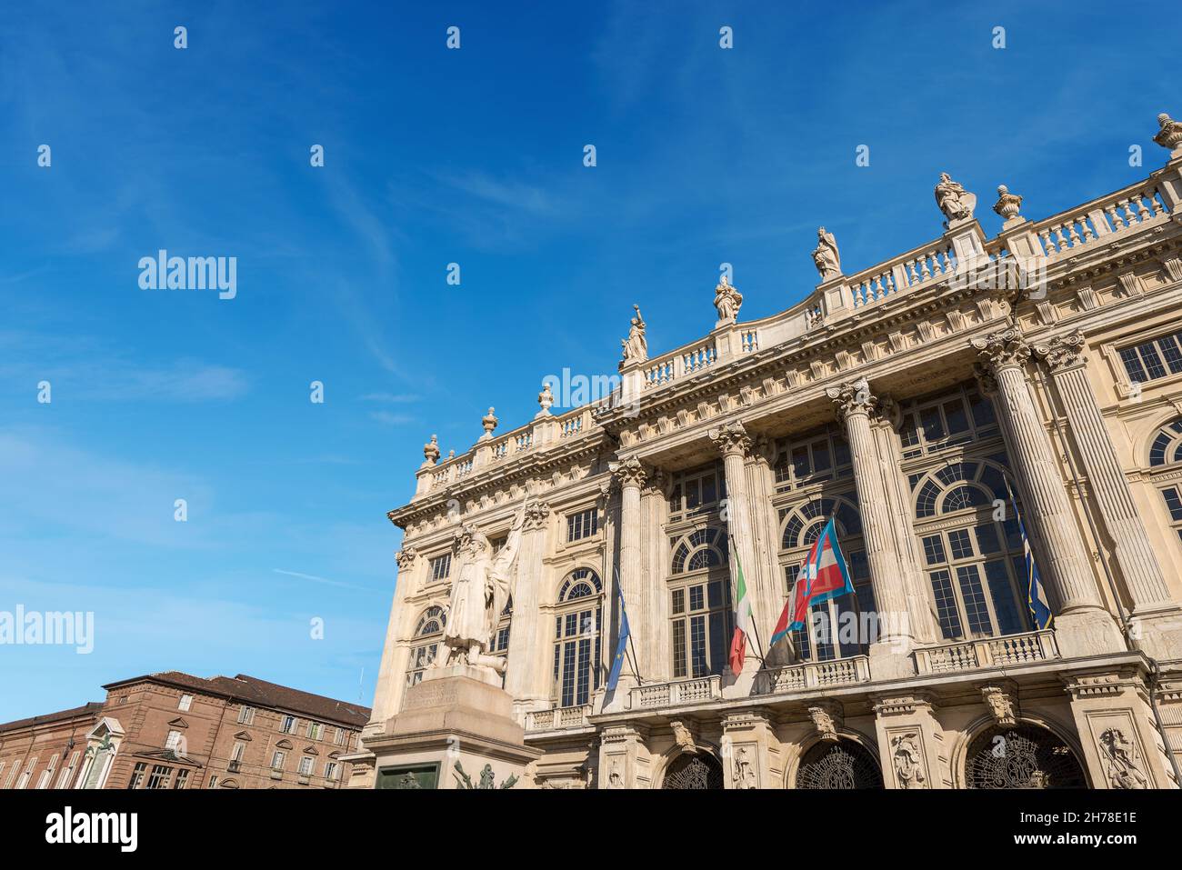 Dettaglio Palazzo Madama 1718 - 1721 in Piazza Castello, Torino Piemonte, Italia. Sito patrimonio dell'umanità dell'UNESCO. Foto Stock