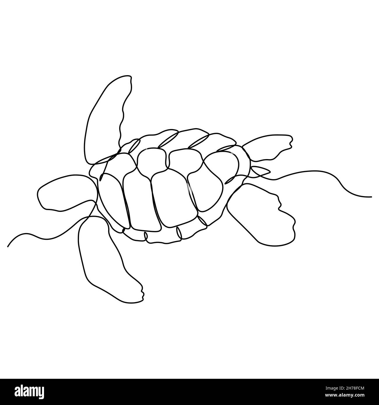 Un'unica linea di disegno di tartaruga grande per l'identità del logo dell'azienda marina. Adorabile creatura rettile animale mascotte concetto per la conservazione fondazione. C Illustrazione Vettoriale